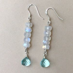 Sundance charm Natural Moonstone Aquamarine Sterling Silver handcrafted Earring